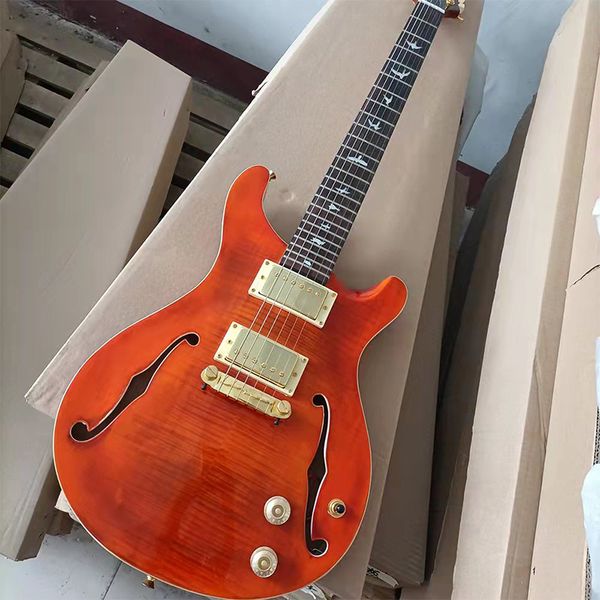 

the red hollow panel 6-string electric guitar has good feel and sound quality it can be customized when it is mailed home