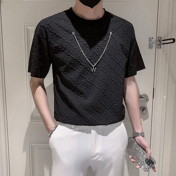 

men's t-shirts fashion palid t shirt men luxury necklace decoration o-neck tees casual social shirts streetwear camiseta masculinamen&, White;black
