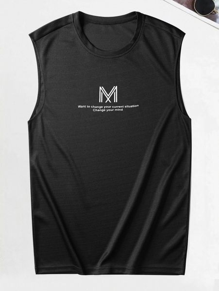 

romwe guys letter graphic tank e927#, White;black