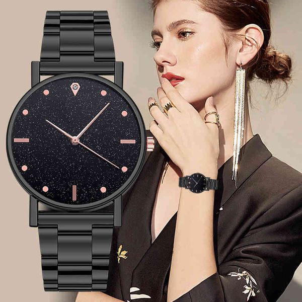 

watches jewelryblack women watch 2022 brand luxury starry sky lady stainless steel band analog quartz wrist for dropship, Slivery;brown