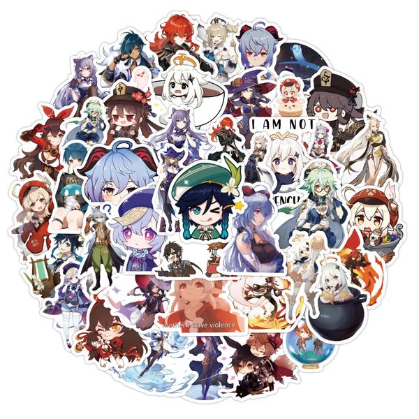 Cool 10/20/50/100pcs Anime Genshin Impact Game Cartoon Stickers Kids Toy Toy portátil Motocicleta Skateboard Telefone Decalques de vinil adesivo