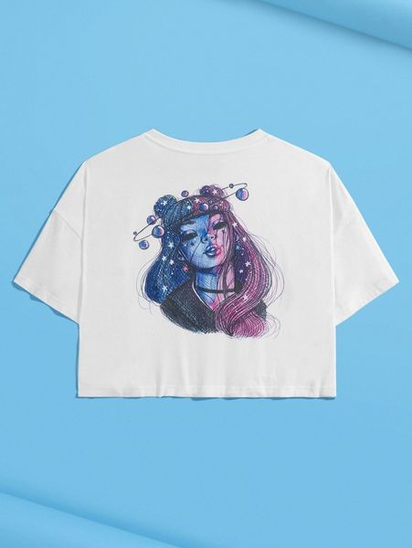 

x creative carrah figure graphic drop shoulder crop tee h1sx#, White