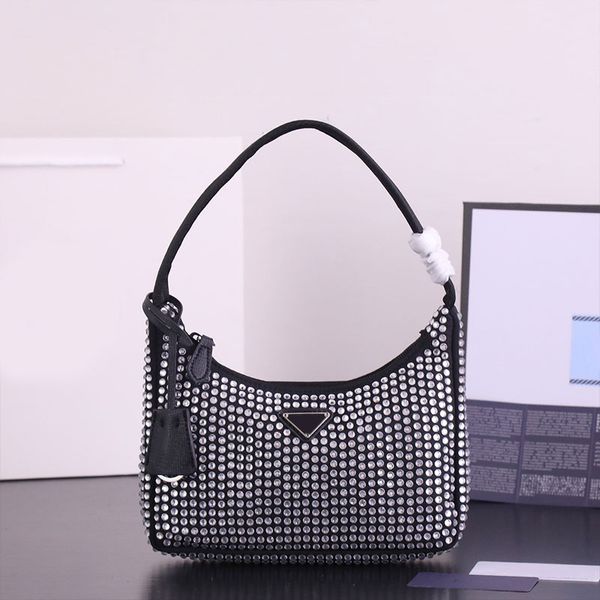 

fashion diamonds hobos women handbag nylon axillary bag crossbody shoulder bags clutch pack triangle sequins purse wallets genuine leather h