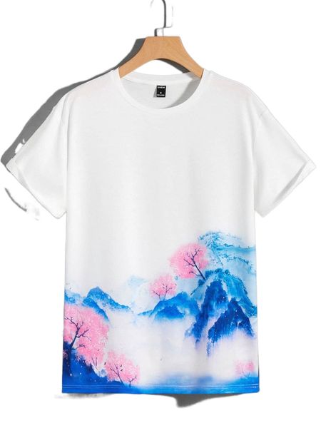 

men landscape print tee d76x#, White;black
