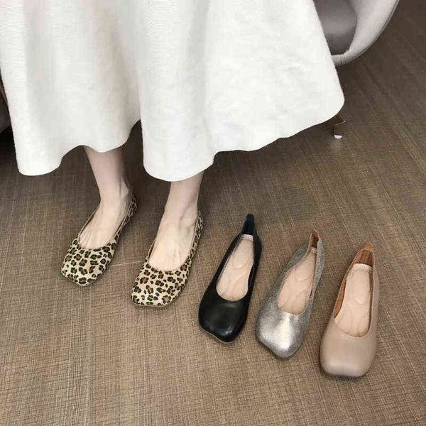 

dress shoes goth leopard print casual slip on ballet flats women fashion leather loafers summer autumn nursing mules square toe black 220518