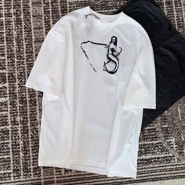 

women's t-shirt designer 6010301 2022 spring and summer new loose mermaid print round neck casual short sleeve t-shirt female tee 5nxq, White