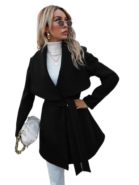 

waterfall collar belted overcoat a6gv#, Black