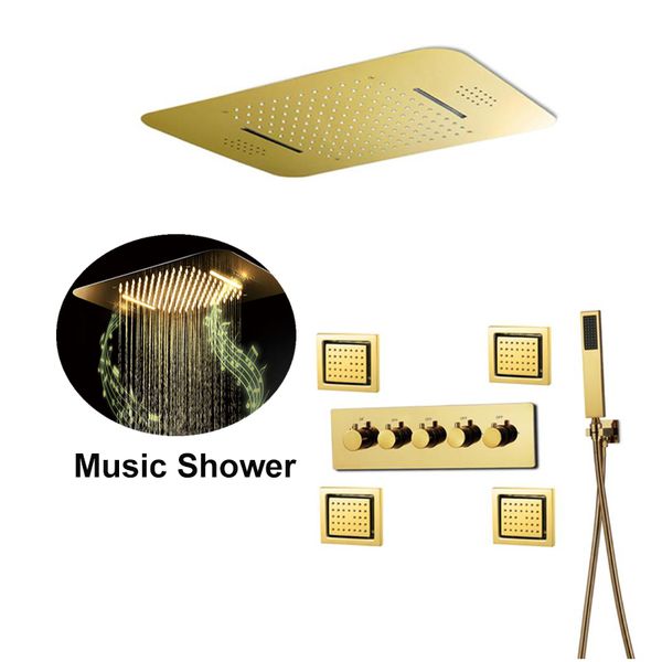 

buletooth music golden shower system concealed ceiling shower panel dual rain showerhead waterfall body jets massage bath