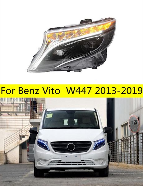 Все светодиодные фары для Benz Vito 20 13-20 19, фары W447 DRL + биксеноновые линзы, светодиодные хрустальные ангельские глазки, указатель поворота