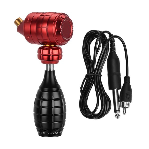 Macchina per tatuaggio con motore a penna lunga con linea di aggancio 1pc corpo nero manico rosso interfaccia RCA galvanica regolabile in lega di alluminio