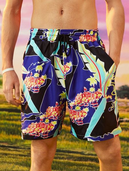 

romwe guys tropical print shorts e1gx#, White;black