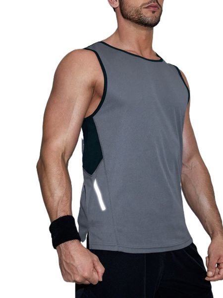 

men colorblock reflective detail slit hem sports tank y4mv#, White;black