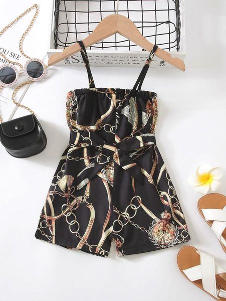 

toddler girls chain print belted cami romper she, Blue