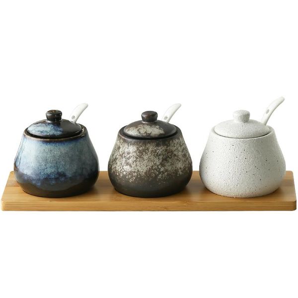 Bottiglie di stoccaggio Barattoli Set di combinazioni di barattoli di condimento in stile giapponese Set di contenitori per sale da cucina per uso domestico Pepe in ceramica