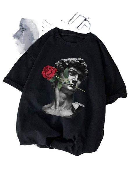 

men sculpture & floral print tee z8x0#, White;black