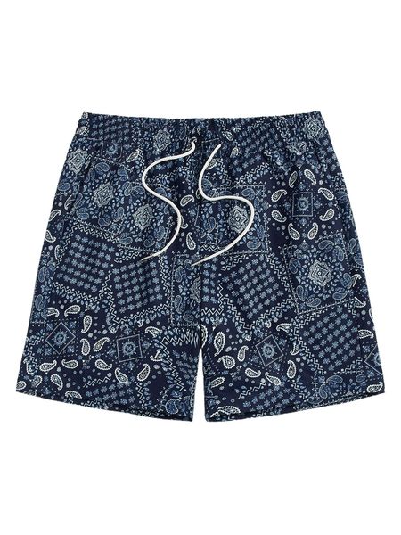 

men paisley print drawstring waist shorts d8bg#, White;black
