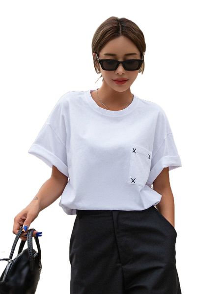 

dazy embroidery pocket patched drop shoulder tee q6ft#, White