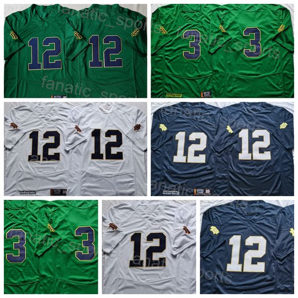 NCAA University 12 Ian Book College Jersey Football 3 Joe Montana All Stitched Team Blu Navy Bianco Verde Colore Per Gli Appassionati di Sport Puro Cotone Traspirante Alto/Buono