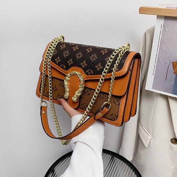 

wholesale factory ladies leathers shoulder bags elegant temperament printed chain bag gold buckle fashion handbag street personality contras