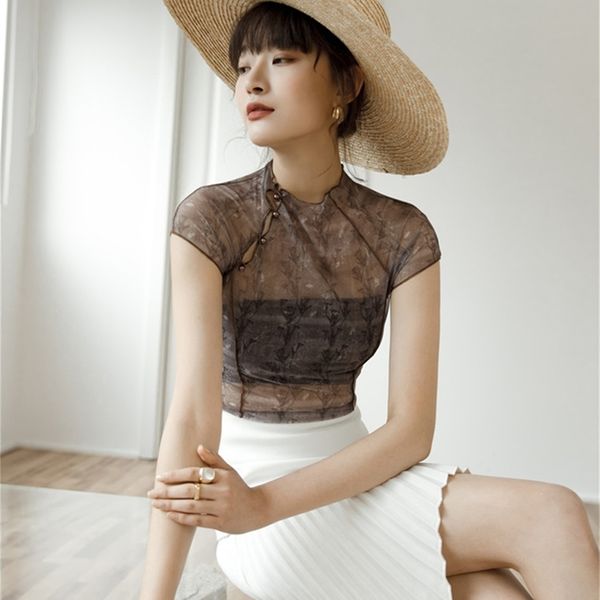 Прозрачный топ CHEERART, винтажная сетчатая прозрачная блузка, женская летняя дизайнерская облегающая эстетичная прозрачная блузка с цветочным принтом 220516