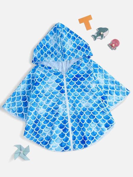 

toddler girls fish scales zip front kimono she, White;black