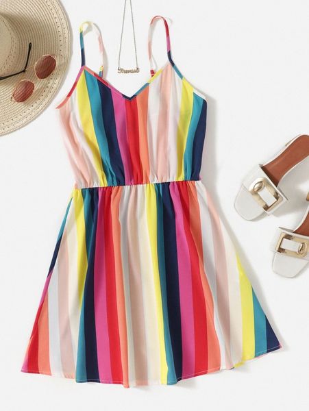 

striped colorblock slip dress y0tc#, Black;gray