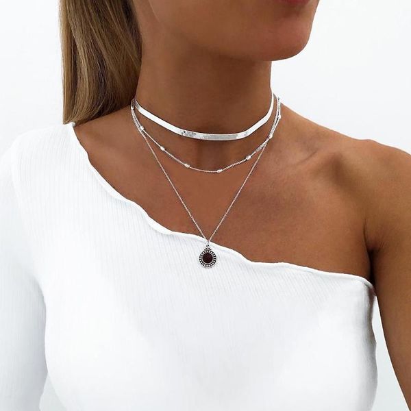 Подвесные ожерелья с двойным слоем цепного ожерелья панк 90 -х годов Серебряные женщины Эстетические украшения XL252