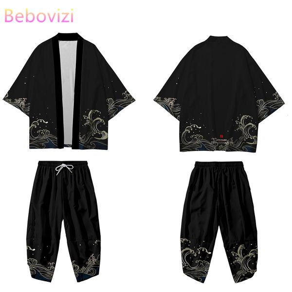 

fashion print two-piece suit yukata women harajuku traditional kimono japanese casual cardigan men cosplay haori asian clothing, Red