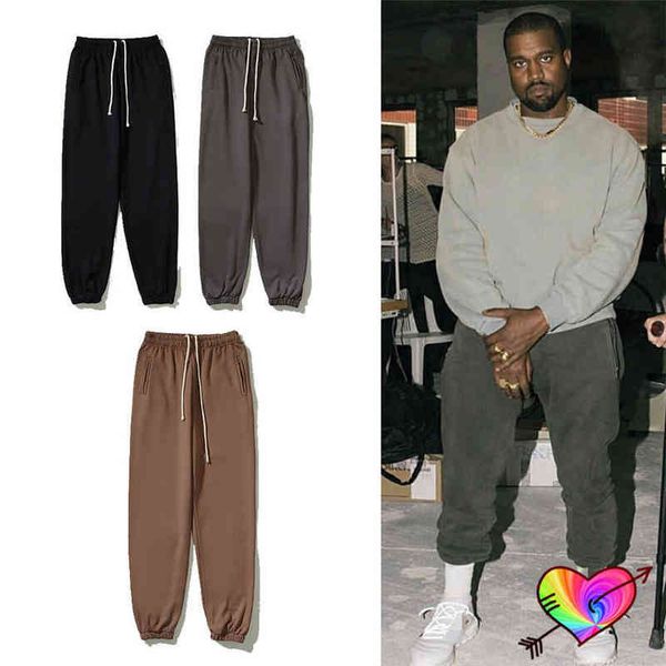 

2022 hip hop season 6 pants men women sweatpants terry cotton inside tag label ye pants drawstring trousers t220803, Black