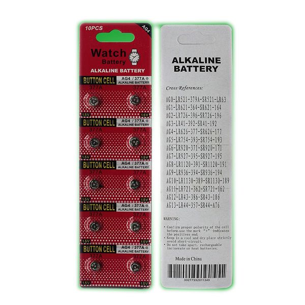 AG4 LR626 SR626 377A Batteria a bottone alcalina da 1,5 V Batteria per orologio 10 pezzi per scheda