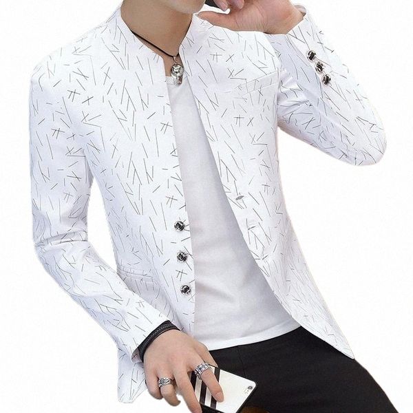 

men 's casual collar collar blazer outdoors slim fit jacket man long sleeve youth handsome trend slim print blazer u88n#, White;black