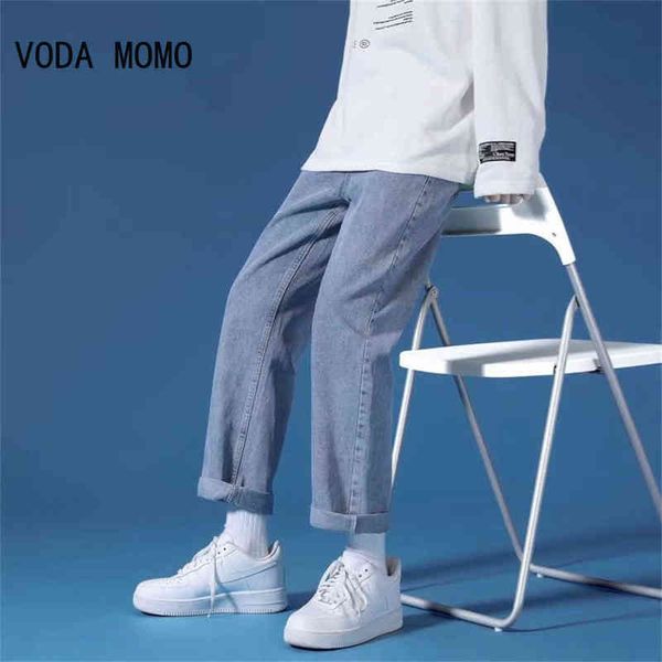 

jeans men washed solid ankle-length leisure chic streetwear loose simple harajuku all-match teens new men jeans t220726, Blue
