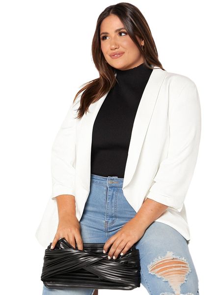 

plus shawl collar open front blazer u3uo#, Black