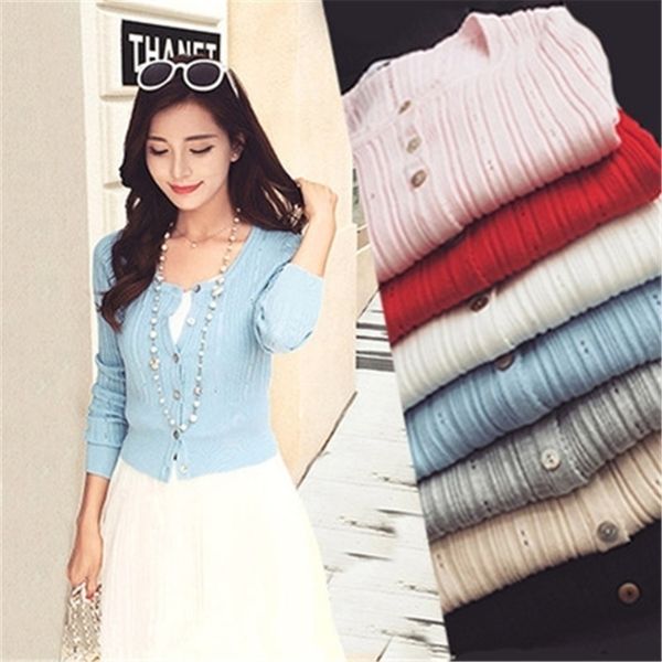 

womens korean autumn sweater cardigan slim waist round neck short paragraph coat women zy1367 y200720, White;black