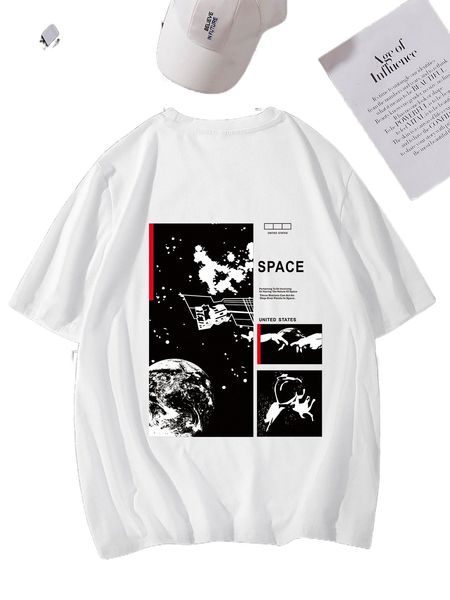 

men slogan & earth print tee w7by#, White;black