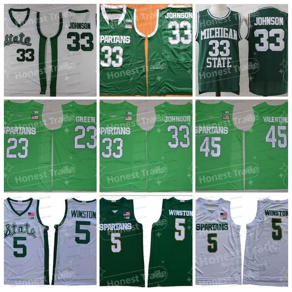 

ncaa college 5 cassius winston 22 miles bridges green 23 draymond green johnson 45 denzel valentine white university stitched mens jerseys, Black;red
