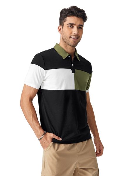 

men colorblock polo shirt q7fr#, White;black