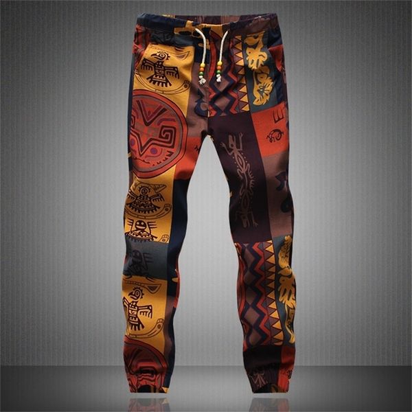 

fashion summer spring autumn men floral print joggers male casual pants s sweatpants linen trouser 220720, Black