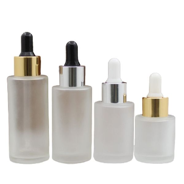 White Frost Round Thick Glass Packaging Bottle Rubber Dropper With Plug Cosmetic Perfume Container Empty Essential Oil Filling Fläschchen 20 ml 30 ml 40 ml 50 ml 60 ml