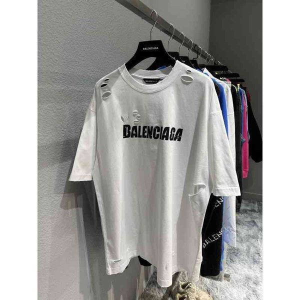 

2022 designer bal t shirt oem tail order direct supply] home b 2022 new art hole letter short sleeve t-shirt for men and women, White;black