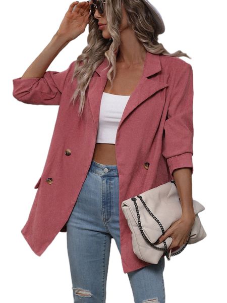 

double breasted lapel collar blazer e7ni#, White