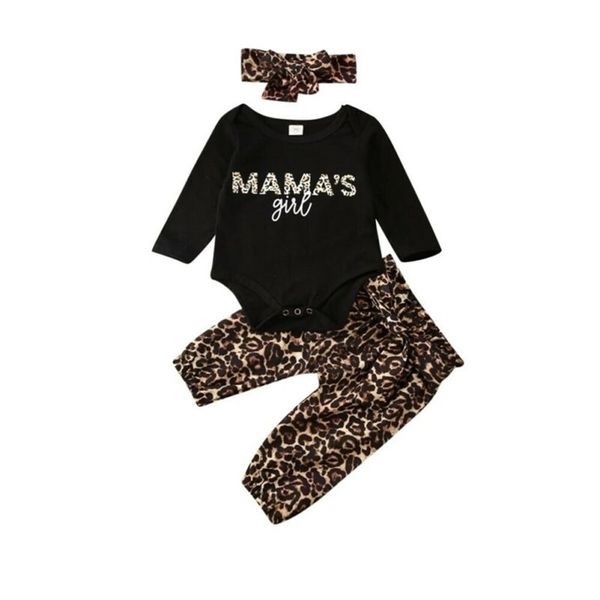 

3pcs baby girl long sleeve romper leopard pants headband outfit sets 220815, White