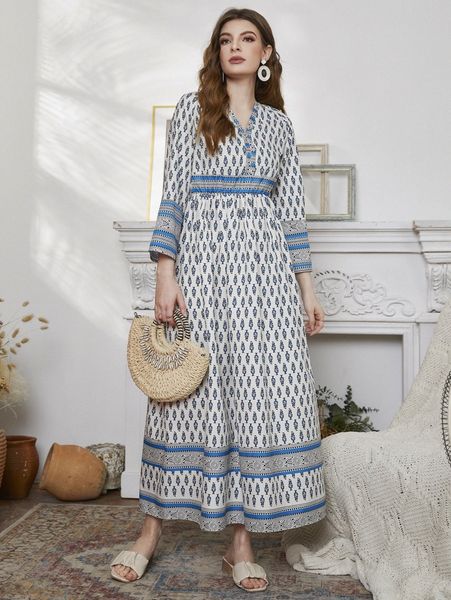 

allover print a-line dress o9to#, Black;gray