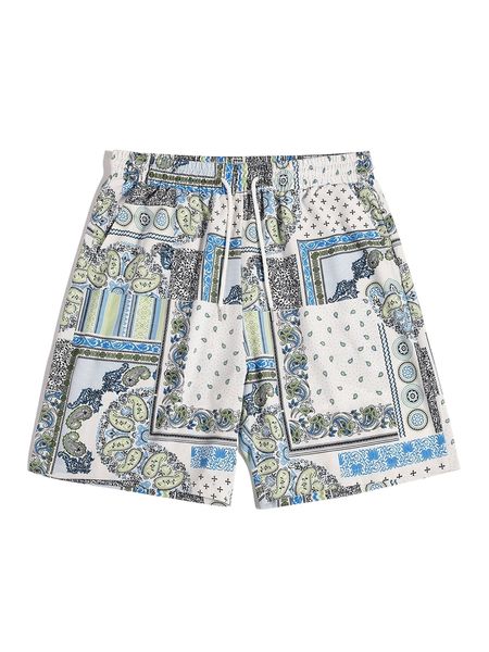 

romwe guys paisley print shorts k2g4#, White;black