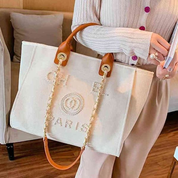 

luxury designer classic beach bags tote label pearl evening bag portable large capacity female fashion canvas handbag brand women handbags l