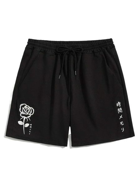 

romwe guys rose graphic shorts z4k7#, White;black