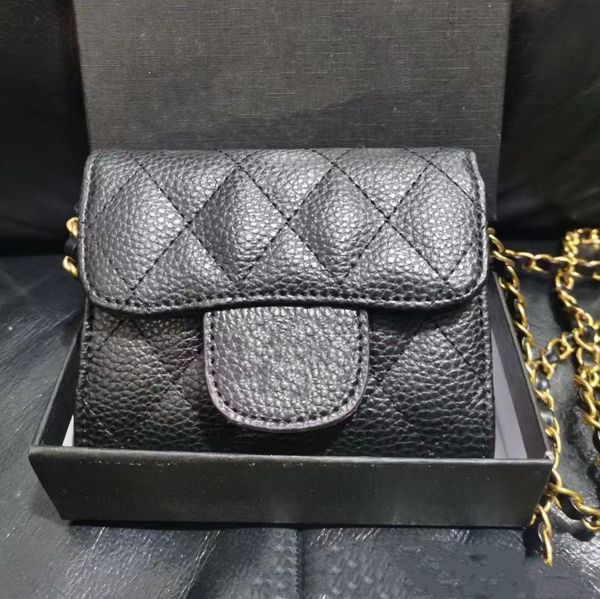 

new brand designer caviar leather wallets holders fashion ladies black mini chain crossbody bag women's shoulder bag clutch coin purse, Red;black