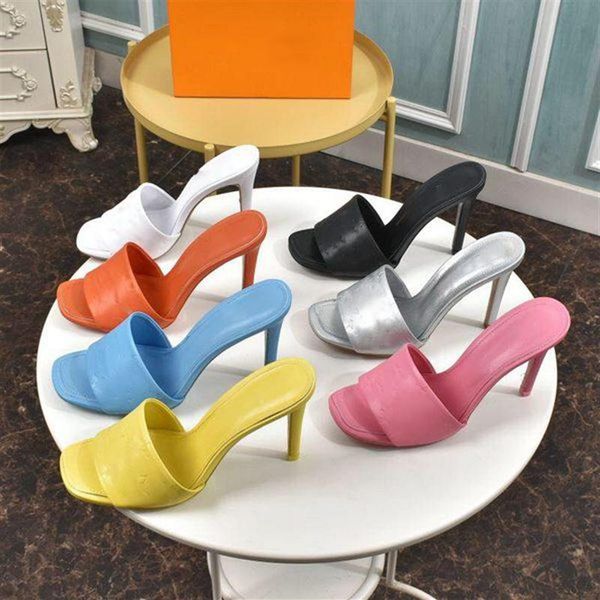 

2021 designer fashion slippers revival mule high heels shoes women slides sandals black pink orange blue water shoe''louise'&