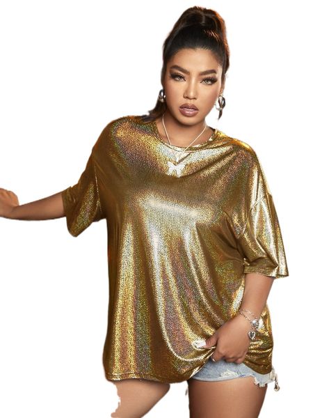 

plus holographic drop shoulder metallic tee f8gf#, Black