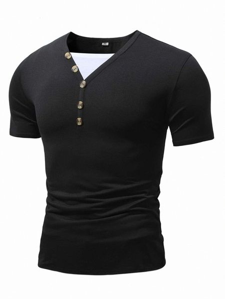 

men contrast panel fake button tee h3xb#, White;black